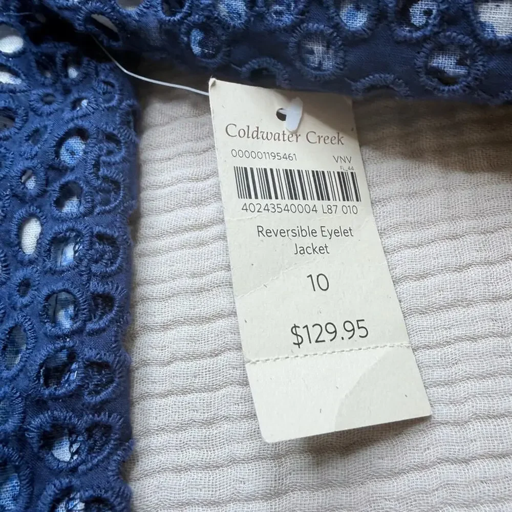 Coldwater Creek Reversible Navy Eyelet Floral Jacket 10 - Picture 8 of 14
